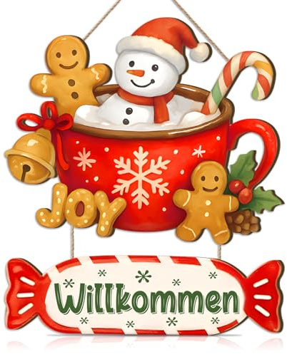 TOARTi Willkommen Hängedeko Weihnachten Schild,Schneemänner Türhänger Merry Christmas Deko Lebkuchenmännchen schild Süßigkeiten Weihnachtsschild für Weihnacht Indoor Outdoor