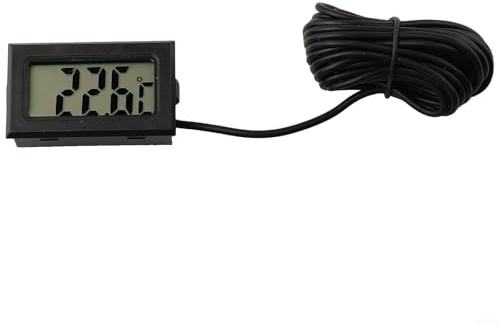 Digitales Mini-Thermometer, LCD-Display mit wasserdichter Temperatursensor-Sonde, -50 bis 110 °C, schwarzes Kabel, 1 m bis 5 m, für Aquarien (3 Meter)