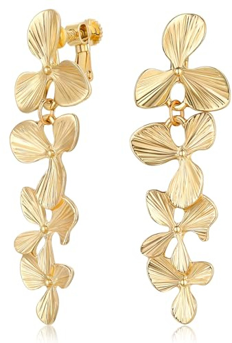 Clip-On Ohrringe für Damen Gold Hängende Ohrringe Party Quastenohrringe