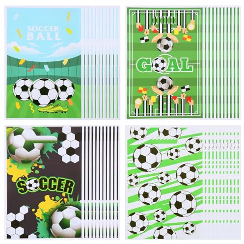 50 sacchetti regalo a tema calcio, sacchetti di plastica per snack con manici, regali e bomboniere per adolescenti a tema calcio, feste di partite, snack, caramelle e articoli per feste di compleanno