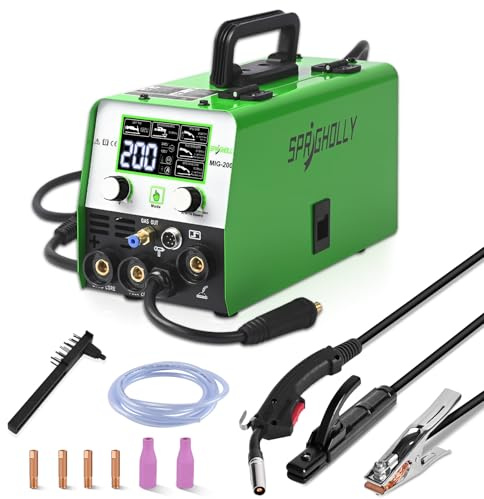 SPRIGHOLLY 200A 240V Saldatrice 5-in-1: MIG/MAG, filo animato senza gas, MMA, Lift TIG – compatibile con pistola a bobina, controllo sinergico, inverter IGBT, display LED – per pro e hobby