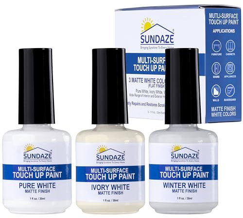 Sundaze Matte White Touch-Up Paint Pen Kit - Wall, Kitchen Cabinet, Furniture, Wood Door Touch Up - 3 Color Shades, Instantly Repair & Restore Scratches, Chips, Stains - Mix to Perfect Color Match