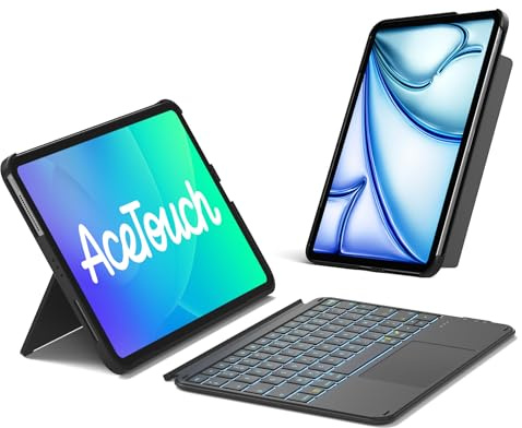 Inateck Coque Clavier iPad 10e/11e Gén, Magnétique, Rétroéclairé 7 Couleurs | Pour iPad Air 11 M4/M3/M2, Air 5/4, Pro 11, support vert/horiz, pavé tactile, AceTouch, Noir