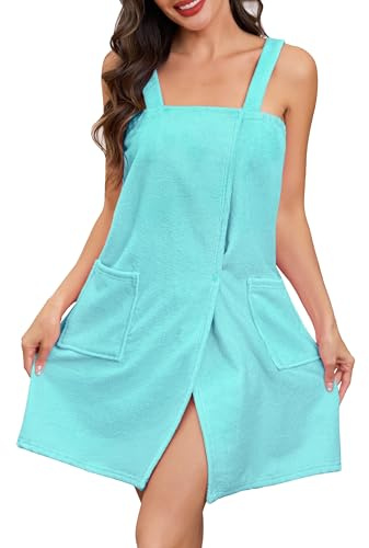 Lovasy Peignoir Serviette de Bain Femme Robe Peignoir Enveloppant Grande Serviette Spa avec Boutons Réglables Paréo de Bain Douce Léger Kilt de Sauna avec Poche