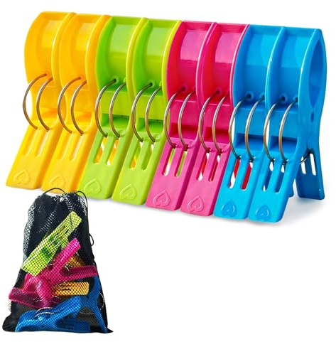 Bonilife 8 Stück Handtuchklammern für Strandliegen, große Wäscheklammern Winddicht rutschfest, Strandtuchklammern aus Plastik für Strand, Pool, Reisen – mit Aufbewahrungsbeutel, 4 Farben