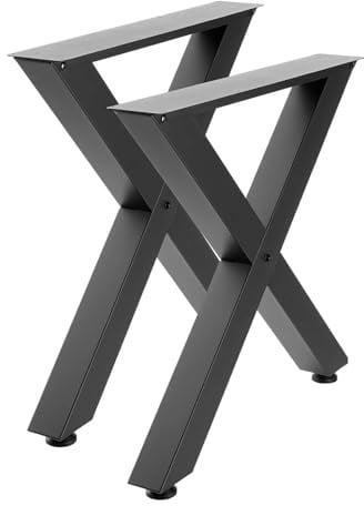 VEVOR Pieds de Table en Forme de X 750x760 mm Lot de 2, Pieds de Bureau en Acier au Carbone, Charge Max. 1000 kg pour Table à Manger, Bureau, Établi, Plan de Travail et Table de Bar, avec Patins, Noir