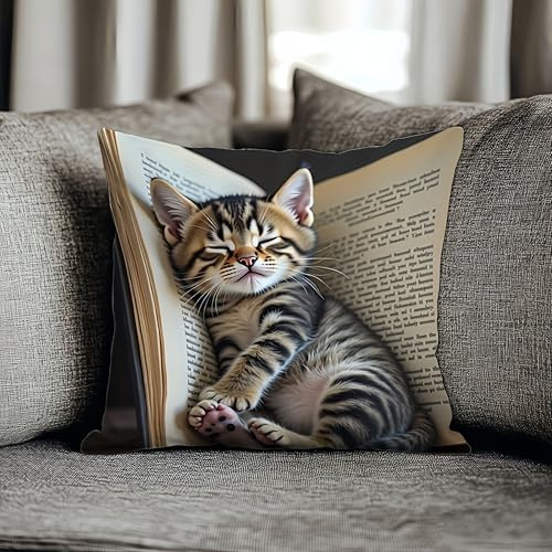Deko Kissenbezug 40x40 Kurzflausch liebliches Katzenmotiv für Wohnzimmer | Flauschiger ventilierender Stoff, warmer Einrichtungsakzent, beliebtes Mitbringsel