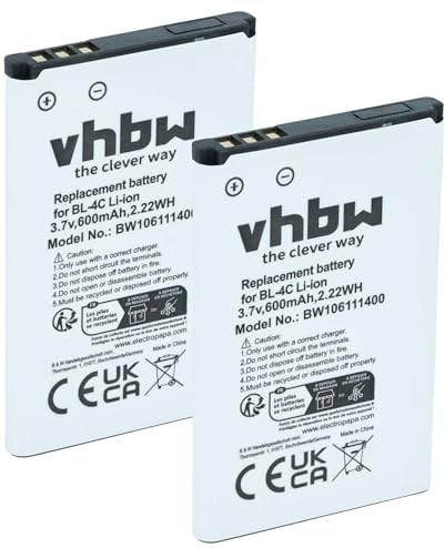 vhbw 2X Akku kompatibel mit Emporia Telme T200, Telme X200, Telme C150, Telme C140, Telme C151 Handy Smartphone Telefon (600 mAh, 3,7 V, Li-Ion)