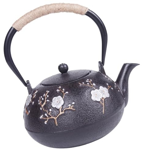 SHINEOFI Théière en Fer Tetsubin Infuseur et Poignée Confortable, Bouilloire Noire en Fonte pour Maison, Théière Décorative et Fonctionnelle