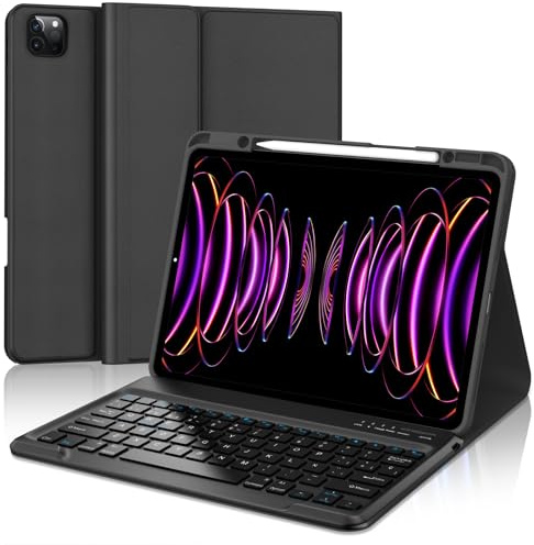 Tiiomioon Funda Teclado para iPad Pro 12.9''/ Air 13'' M4/M3/M2-Negro | Funda para iPad Pro 12.9'' 2022-2018 con Teclado Bluetooth Inalámbrico, Teclado Español Delgado para iPad Air 13'' 2026-2024