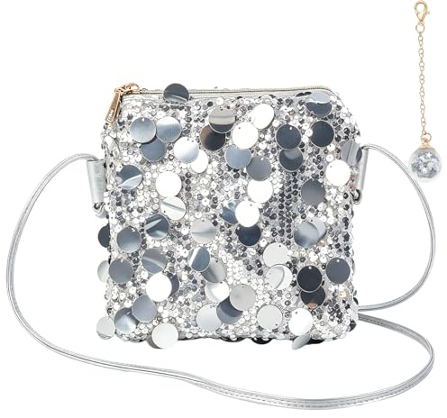 Tutukyle Damen Clutch Silber Glitzer Tasche Pailletten Crossbody Umhängetasch Kleine Handtasche Schultertaschen Glitzer Handytasche für Fasching Hochzeit Party Freizeit Date Shopping