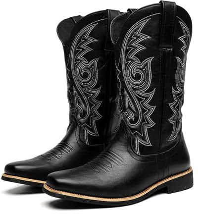 Stivali Cowboy Uomo Western Ricamati Stivaletti in Pelle | Stivali Texani Vintage A Infilare Punta Quadrata Comodi Scarpe Per Rodeo Matrimonio Idea Regalo Suola Resistente