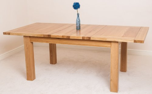 Oak Furniture King Seattle Oak Extendable Dining Table 6-8 Seater, 150-210 cm, Solid Wood Kitchen Table, Natural Finish