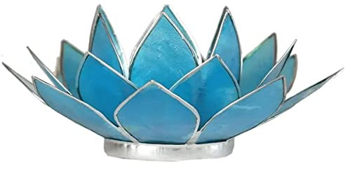 Portalumino 5 Chakra Azzurro Portacandela Fiore Loto