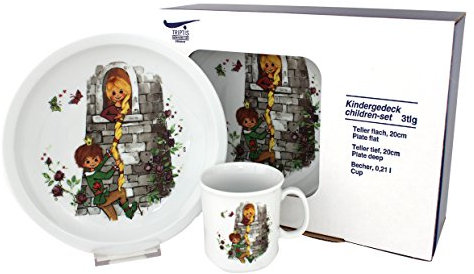 Triptis-Porzellan Rapunzel Kindergedeck, 3 teilig Kindergeschirr, Weiß