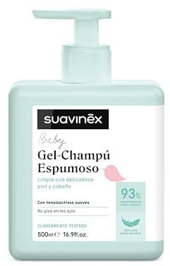 Suavinex, Gel - Champú Para Bebés, No Pica en los Ojos, con Espuma y Aroma Baby Cologne, Apto para Pieles Sensibles y Recién Nacidos, 93% Ingredientes de Origen Natural, Para Piel y Cabello, 500 ml