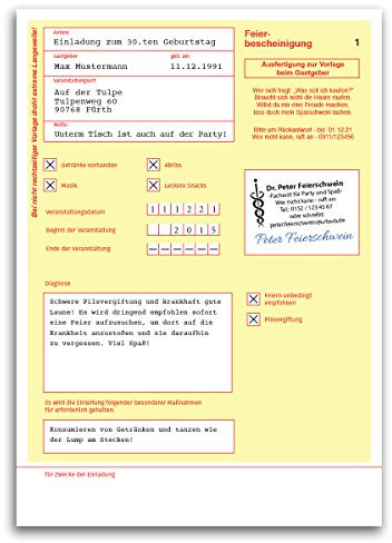 gestaltenlassen.com (60 x) Einladungskarten Geburtstag Krankschreibung Krankmeldung Einladungen