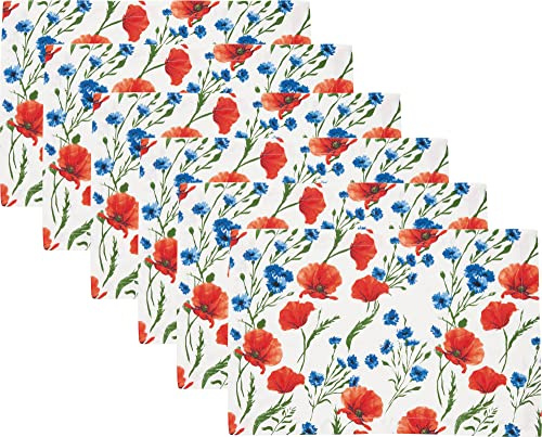 REDBEST Tischset, Platzset, Untersetzer 6er- Pack 100% Baumwolle Mohnblume Größe 30x45 cm - Robustes, glattes Gewebe, mit hochwertigem Kuvertsaum