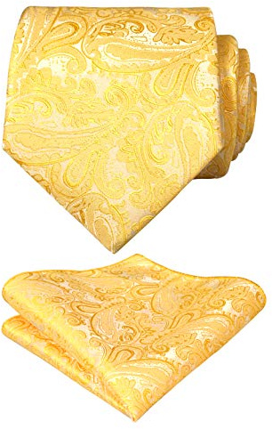 Alizeal, Krawatte mit Einstecktuch, Paisleymuster, handgefertigt, UK174-Yellow, Gelb, UK174-Yellow