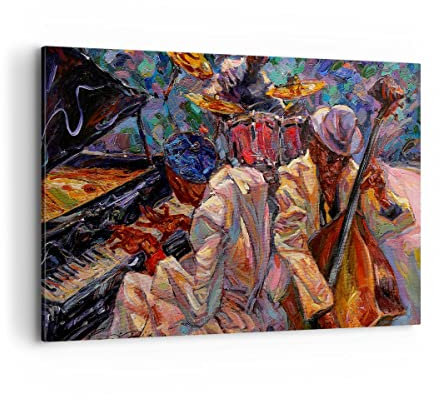 Wandbilder Dekoration Wohnzimmer Jazz Musik Band Bilder auf Leinwand 120x80cm Leinwandbild mit Rahmen Schlafzimmer Küche Deko Wand Kunstdruck Art Groß XXL Wanddeko Bild Wall Decor Canvas AA120x80-3481