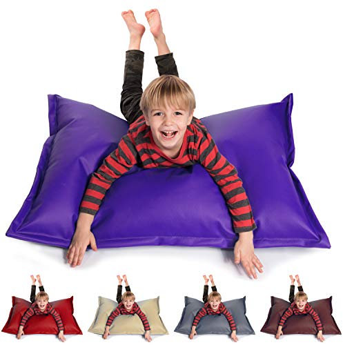 sunnypillow S Sitzsack, Sitzkissen aus Kunstleder Outdoor & Indoor 100 x 70 cm mit 60L Styropor Füllung Sessel für Kinder & Erwachsene Sofa Beanbag viele Farben und Größen zur Auswahl Violett