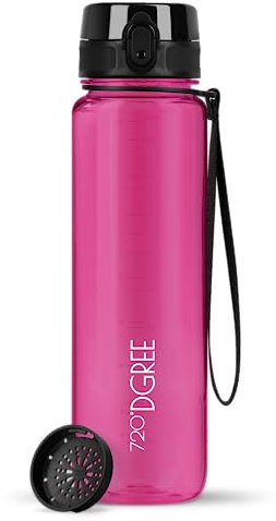 720°DGREE Trinkflasche 1l “uberBottle“ crystalClear +Sieb - BPA-Frei - Wasserflasche für Sport, Gym, Fitness, Fahrrad, Outdoor, Uni - Sportflasche aus Tritan - Leicht, Stoßfest, Wiederverwendbar