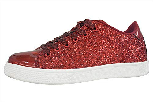 LUCKY STEP Damen Glitzer Sneaker | Schnüren Mode Schuhe | Glitzernde Bunt Turnschuhe für Damen (Rot, 11US-42EU-9UK)
