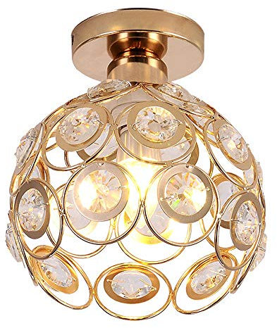 iDEGU Moderne Deckenleuchte, Lampenschirm aus Kristall und Metall, LED, Hängeleuchte, Vintage, Industrielle E27, Deckenleuchte, Innendekoration, für Schlafzimmer, Flur, Gold, 20 cm