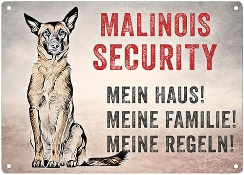 Cadouri Hunde-Warnschild Malinois Security┊wetterfestes Türschild mit Hundemotiv 28 x 20 cm