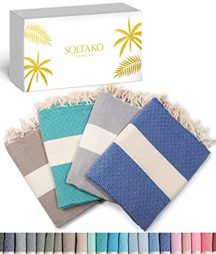 SOLTAKO Telo Mare - Fouta XXL - Asciugamano da spiaggia anti-sabbia - Telo da bagno per Hammam, Sauna, Yoga, Picnic - Fouta Beach 100x200 cm - Lenzuolo 2 Persone