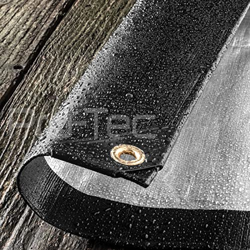 200GSM Tarpaulin Extra Heavy Duty Builders Waterproof Ground Sheet Cover Shelter Black & Gold or Black & Silver 10ft x 16ft (3m x 5m) - Black/Silver