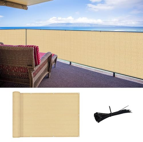 SUNLAX 90 % Sand-Balkon-Sichtschutzzaun, Windschutzscheibenabdeckung, Stoff, Schattennetz, Netztuch mit Ösen, UV-Schutz für Terrasse, Hinterhof, Veranda, Geländer