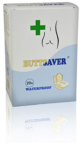 BUTTSAVER Waterproof - NEU - 20x Einweg-Toilettensitz-Auflagen einzeln verpackt - MADE in EU - aus Papier und Folie für optimalen Hygieneschutz unterwegs