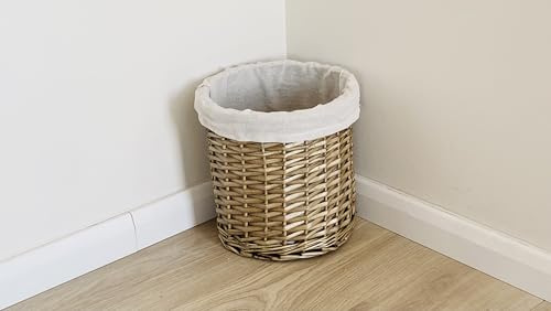 topfurnishing Oak Brown Wicker Waste Paper Bin With Removable Lining 26 x 26.5 cm
