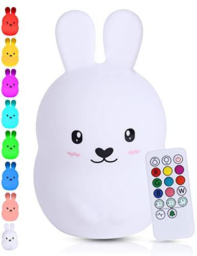 Kadoing® Kaninchen Nachtlicht (Groß) - wiederaufladbare Nachtlampe mit Tippfunktion und Fernbedienung - Nachttischlampe - Kinder - Babylampe - Kinderlampe - Babyzimmer - Kinderzimmer - Kinderspielzeug