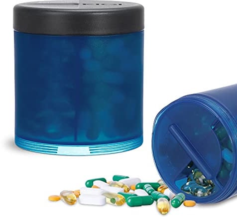 KIGI Tabletten Organizer Rund 7 Tage Morgens Mittags Abends, Pillendose 4 Fächer, für Reisen, Medikamentenbox Große Fächer für Nahrungsergänzungsmittel, Vitamin und Fischöl (Blau)