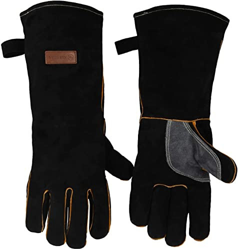 KIM YUAN Extreme Hitze- und feuerfeste Handschuhe aus Leder mit Kevlar-Nähten, perfekt für Kamin, Herd, Ofen, Grill, Schweißen, Grill, Mig, Topflappen, 40,6 cm bis 500 °C