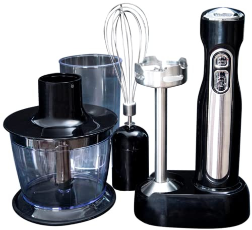 Gastronoma 18210002 kabelloses AKKU Stabmixer-Set 3 in 1 Zerkleinerer, Schneebesen, Pürierstab Perfekt zum kabellosen Mixen von Saucen und Suppen schnell und effizient Edelstahl Schwarz