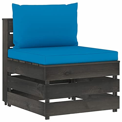 Catherinol Modulares Mittelsofa mit Kissen, Loungesofa, Sitzecke Garten, Gartensofa, Multifunktionssofa, Balkonset, Palettenmöbel, Europaletten Möbel, Balkonmöbel, Bank Balkon, Grau Imprägniertes Holz