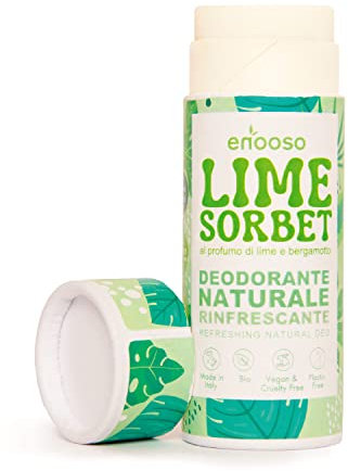 Enooso - Festes Deo Creme Stick - Bio Deodorant ohne Aluminium und Backpulver - LIMETTE UND BERGAMOTTE - 100% Vegan & Plastikfrei Natürlich - Handmade in Italy