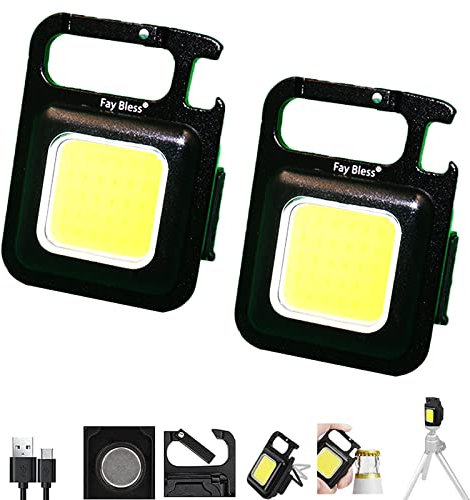 Fay Bless llaveros de luz LED, mini linterna de 50 g, aluminio, 800 lúmenes, linternas pequeñas COB de 6 W, linterna recargable de 500 mAh, 4 modos de luz de bolsillo impermeable (negro)