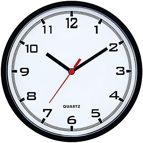 MPM Quality Design Wanduhr, Moderne Uhr, Wand-Deko aus Kunststoff, Schwarz/Weiß, Quarz-Schrittmotor, Accessoire für jeden Raum im Haus: Wohnzimmer, Schlafzimmer, Küche, Büro, Größe: ∅ 200 mm