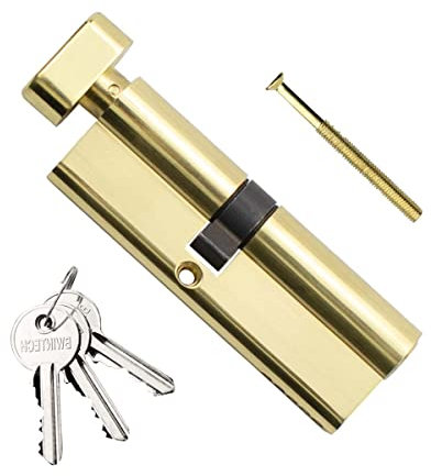 Bwintech Serrure à cylindre européen en laiton, 90 mm (40T/50), serrure à barillet de porte, bouton avec 3 clés standard, anti-crochetage, anti-choc, anti-perçage, haute sécurité pour portes UPVC,