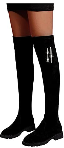 Stivali Donna Camoscio Morbidi Sexy Stivali Alti Sopra il Ginocchio con Tacco Larghi Western Boots Stivaletti Invernali Curvy Caldo Elasticizzati Stivali Cowboy Anfibi Vintage Pelle