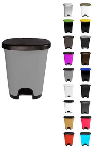 JARDIN202 - Cubo basura plástico moderno | Apertura con pedal | Cubo reciclar | 50 litros (Negro - Gris)