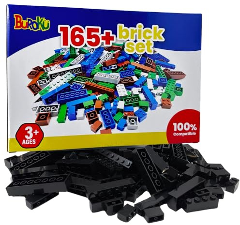 Buroku - 165-teiliges Konstruktionsset in Schwarz | Kompatible Spielzeugbausteine mit Allen Marken | Fördert Kreativität und Fantasie | Verschiedene Größen | Sicher und ungiftig | Bausteine