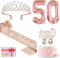 50 Geburtstag Dekorationen Frauen, Enthalten 50 Geburtstag Schärpe und Tiara, Geburtstag Tortenaufsatz und Zahl 50 Kerzen, 3D Geburtstagskarte und Poster, 50 Geburtstag Geschenke für Frauen