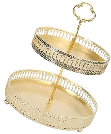 Double Layer Cake Stand Pallet, Double Layer Dessert Tray, Double Layer Pastry Tray Decorative Copper Gold Biscuits Dessert Display Plate for Wedding