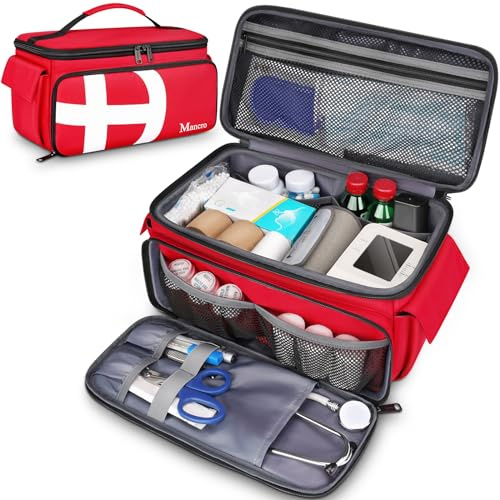 Mancro First Aid Bags Empty, Medical Travel Bag with Multi Pockets, Pill Bottle Organizer for Travel, Home Storage, Trauma Bag for EMT, Nurses, Doctor, Emergency Bag for Medicine, Medical Supplies