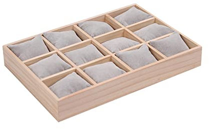 Sharplace Uhrenablage 12 Gitter Uhrenkissen Tablett Schmuck Armband Aufbewahrungsbox Holz Display Box Uhrenhalter Vitrine für Uhren Armbänder Shop Schublade, Velvet